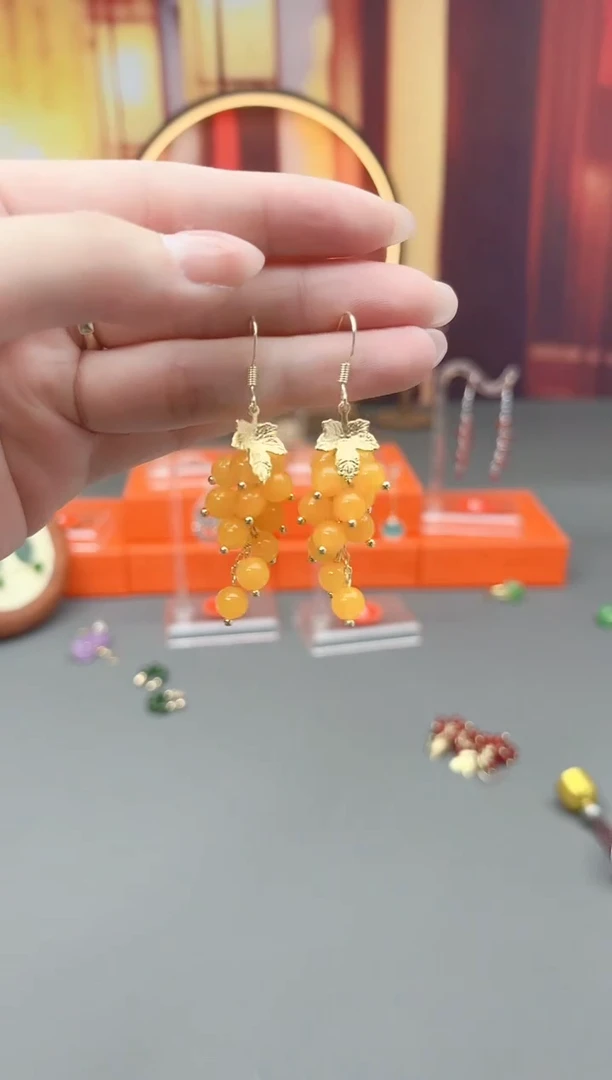 银S925镶嵌耳饰玛瑙/玉髓黄葡萄