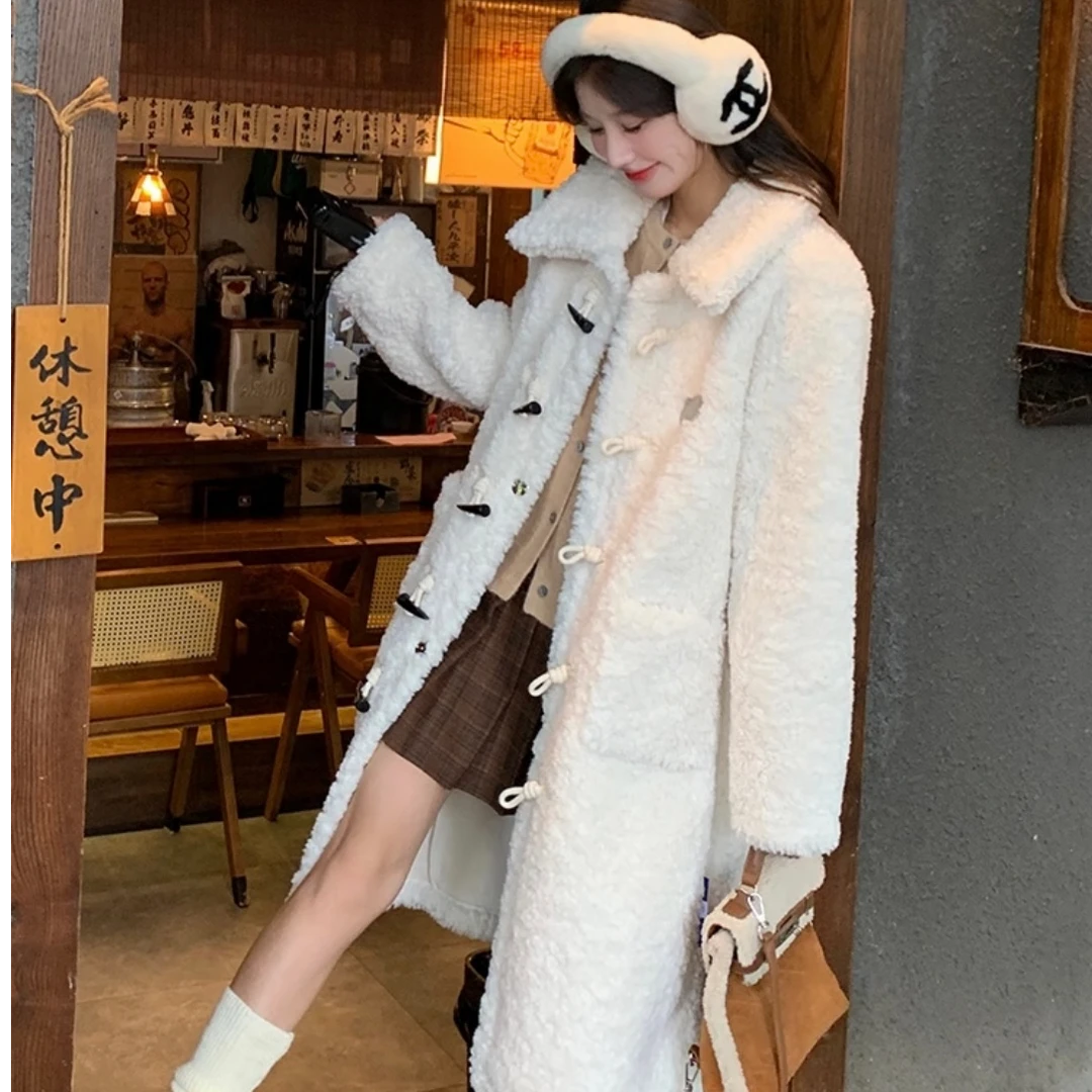 2025冬季长款保暖翻领毛呢外套大衣加厚毛毛外套冬季加厚大衣