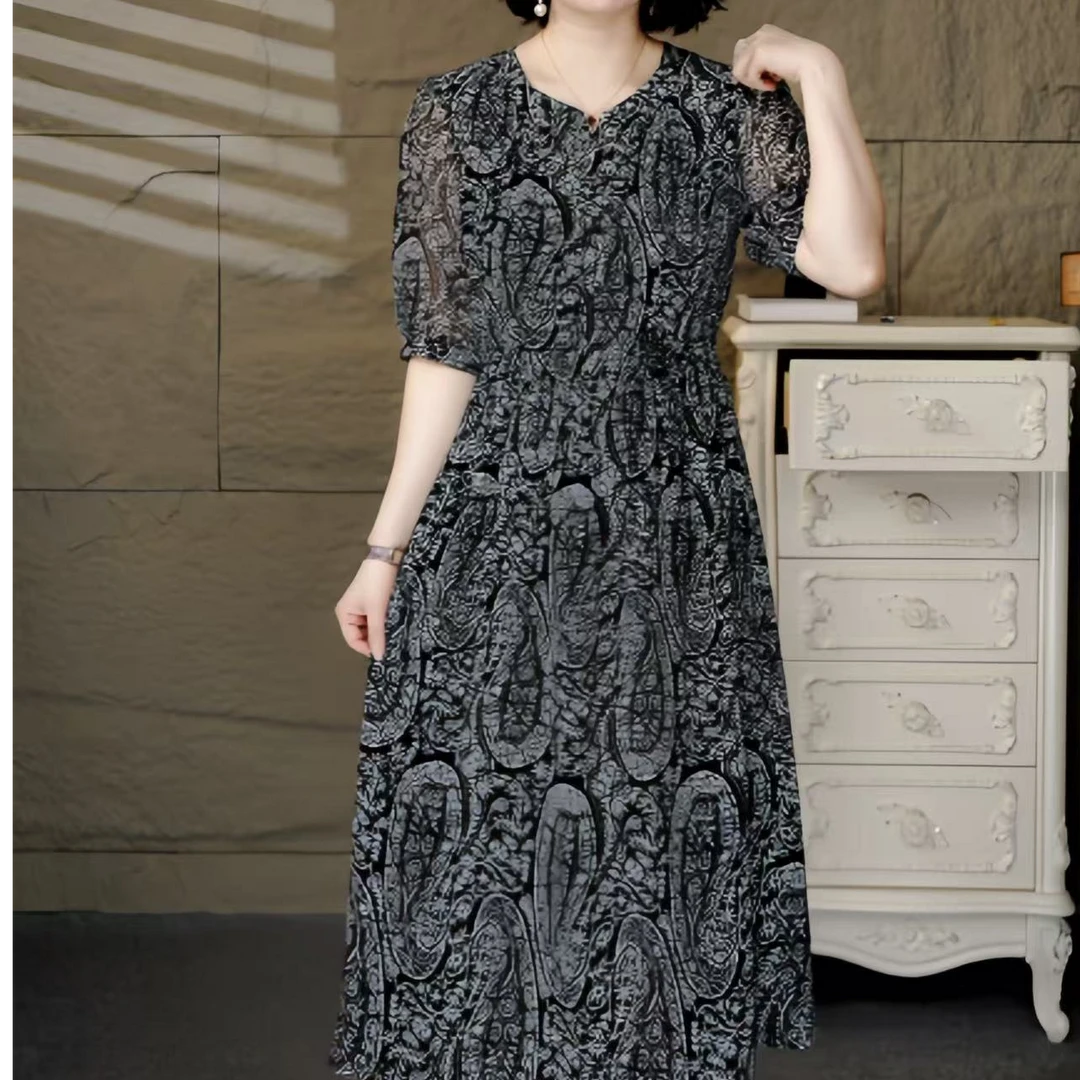 9001【依】夏季百搭时尚简约休闲显瘦遮肉减龄连衣裙