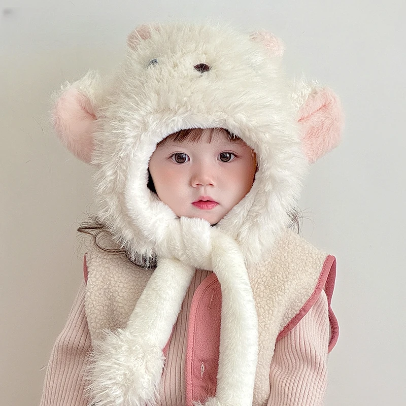 儿童帽子毛绒帽冬季韩版可爱小羊男女童防风护耳帽宝宝套头厚保暖