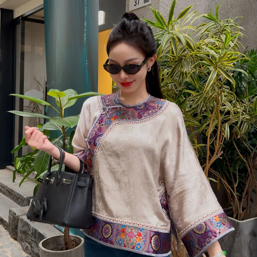 蘇格高定【春晚锦绣】春秋季国风新中式女装洋气斜襟单层上衣+短裤