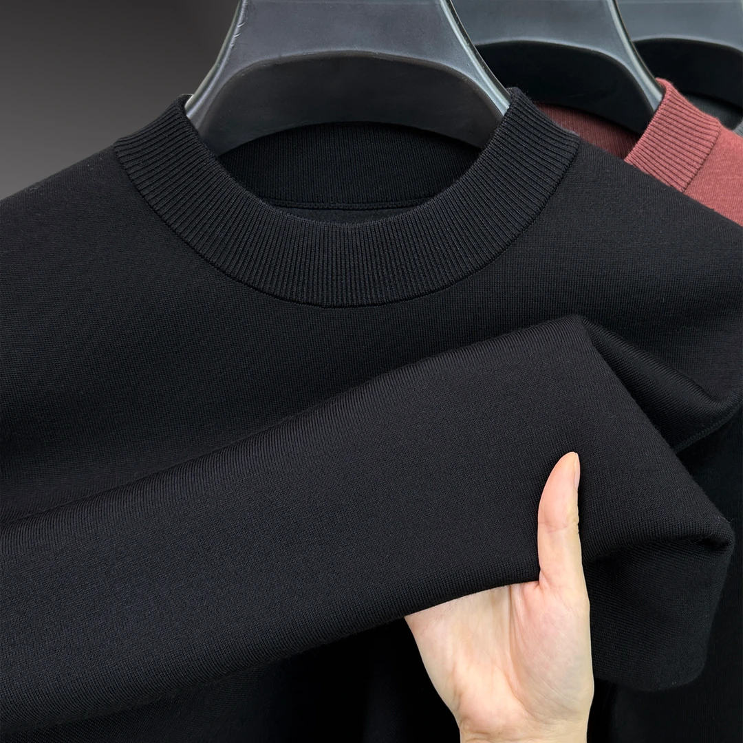 洛尼提日亚加绒加厚羊毛衫男半高圆领保暖上衣100%羊毛针织打底衫