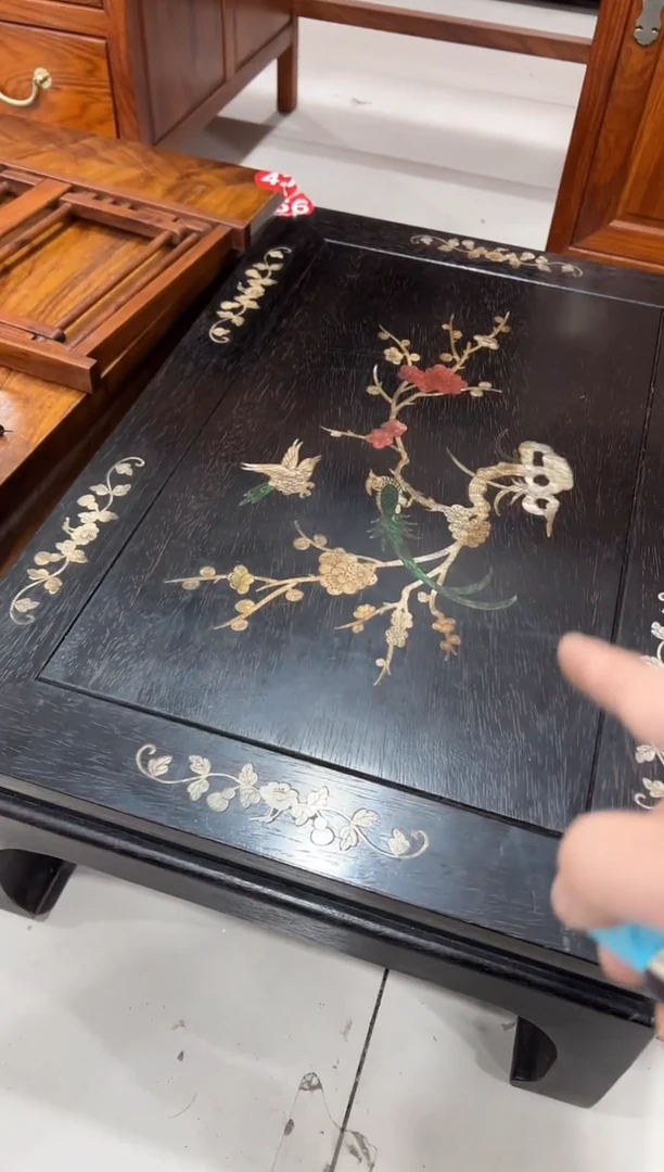 紫檀木花鸟嵌炕桌