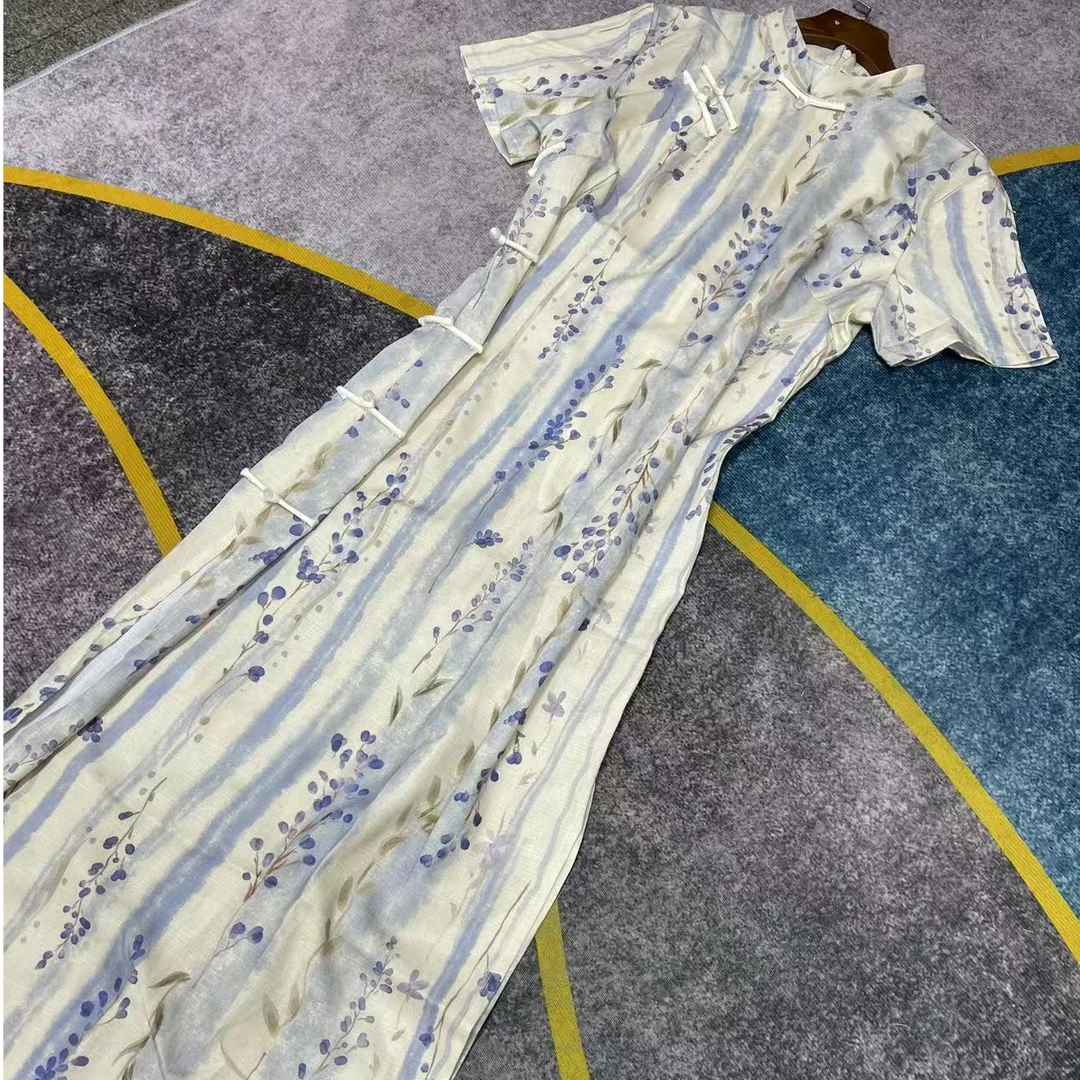 恬子梦 T757 夏季新款 紫藤之恋 裙长120 短袖旗袍