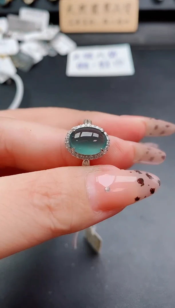 银S925镶嵌戒指翡翠1