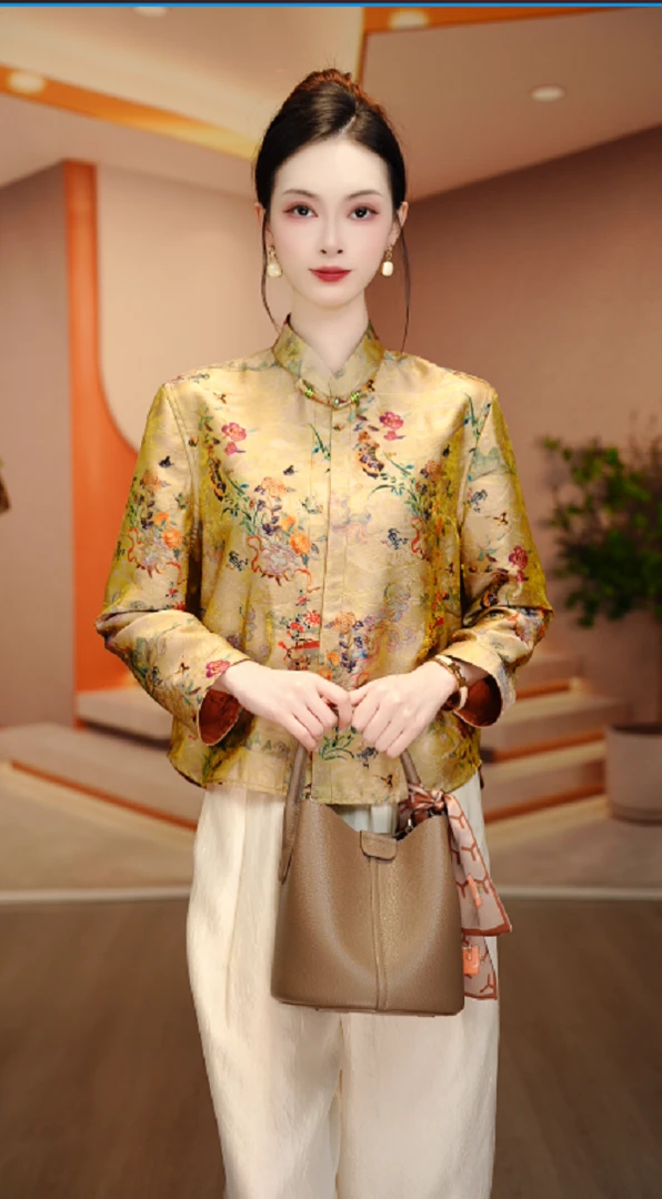 诺诗 新款洋气宽松显瘦优雅轻奢气质印花百搭小衫V25D0234