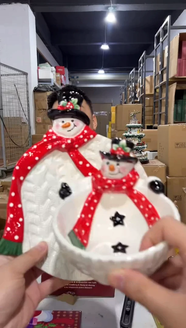 瓷片原盒雪人盘加雪人碗
