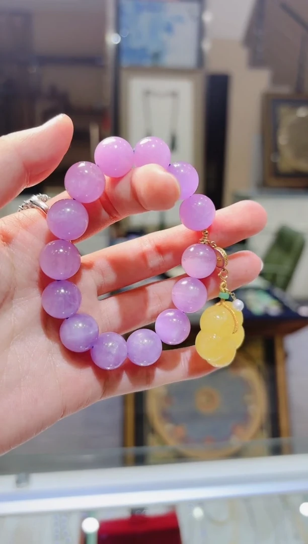 【闪购商品】锂辉石手串18K金镶嵌蜜蜡花提溜紫锂辉手串
