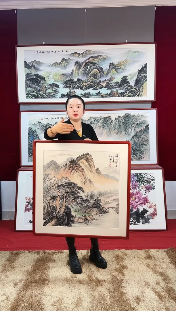 国画手绘山水83*83尺寸
