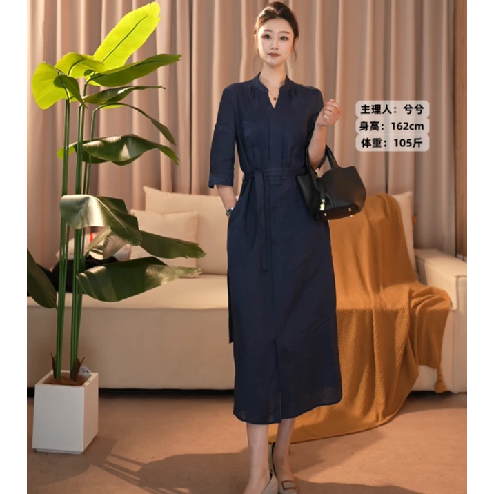2025新款夏季简单气质大方显瘦亚麻连衣裙女2521