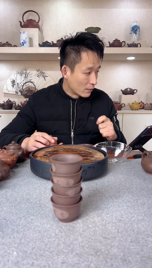 【闪购商品】紫砂茶壶五只品茗杯 紫泥 半手工