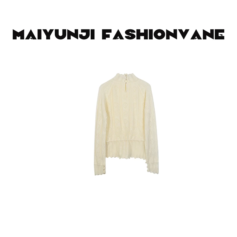 【婉婉】镂空针织半高领高支羊毛套头穿毛衣C10232501