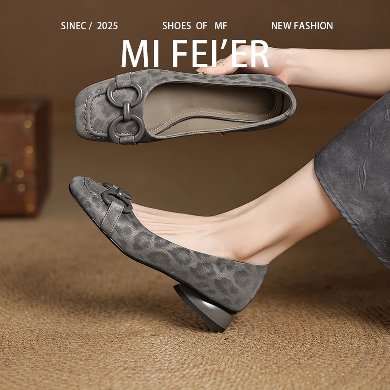 法式豹纹单鞋女夏方头粗跟中跟女鞋单鞋女款2025新款爆款