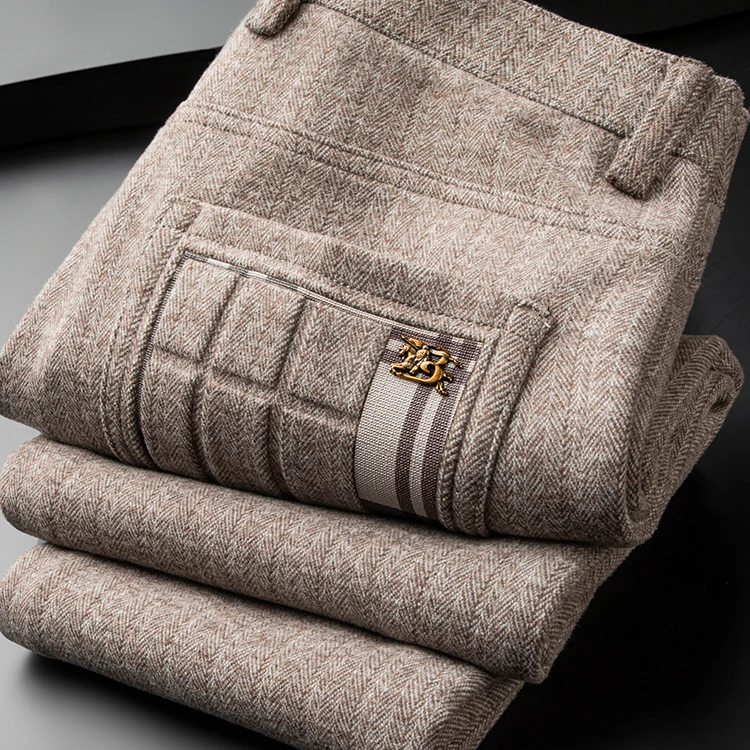 NOIENKAIRU尼因基鲁轻奢高端冬季羊毛休闲裤男士直筒保暖加绒长裤