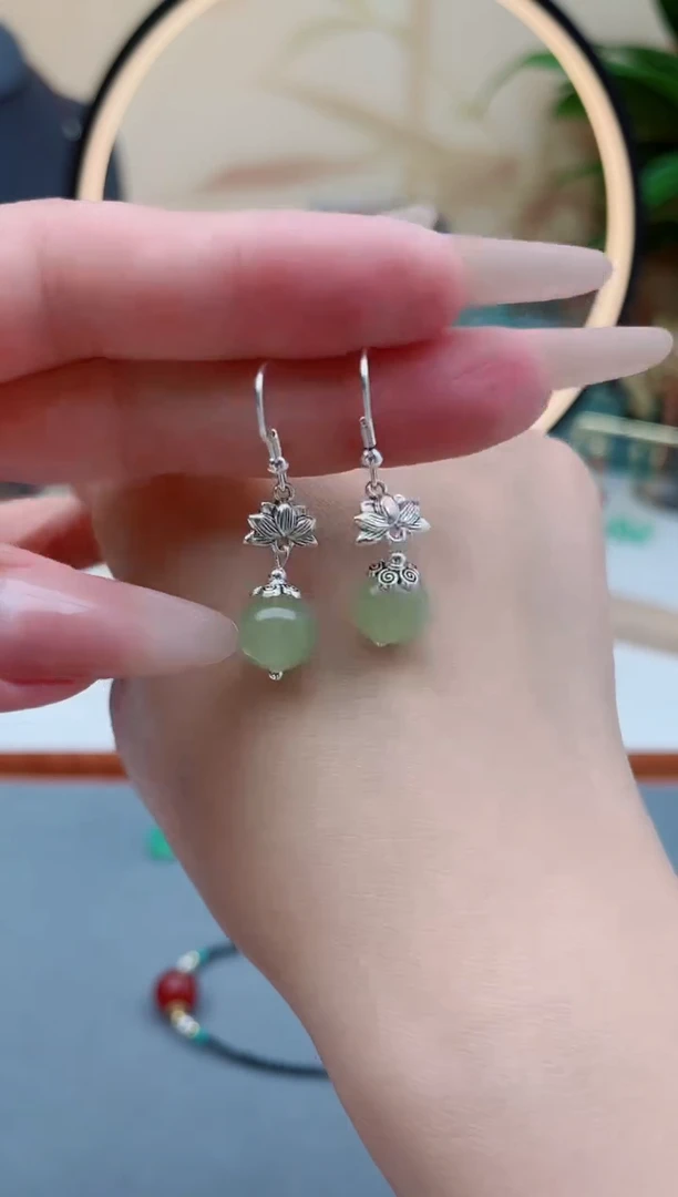 东陵石银S925镶嵌耳饰6512