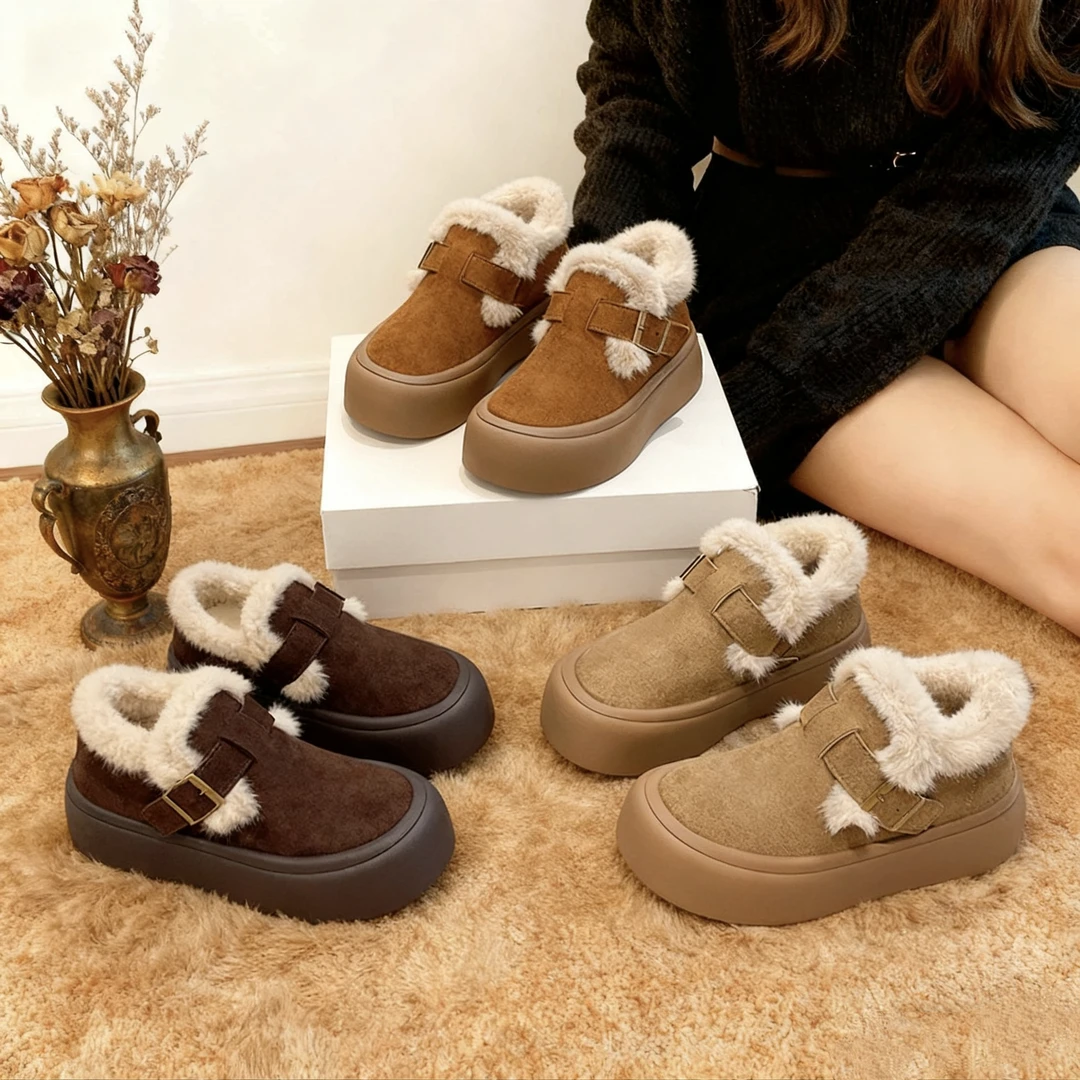 厚底雪地靴女款新款冬季加绒加厚毛毛保暖勃肯鞋棉鞋F02