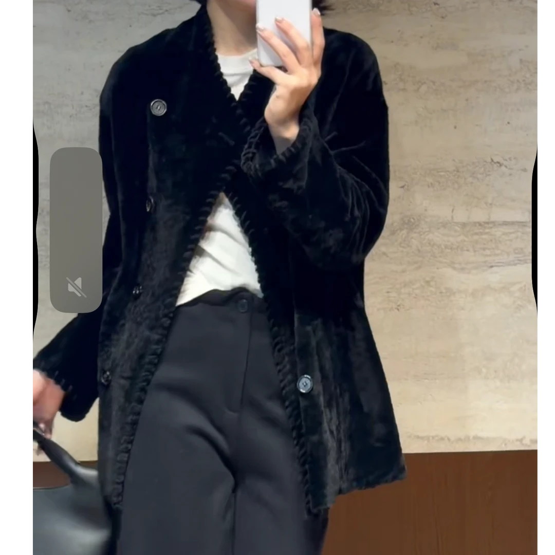 TANTAN 时尚简约气质V领秋冬毛呢外套3375