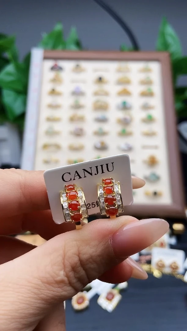 银S925镶嵌翡翠耳饰缓**计12