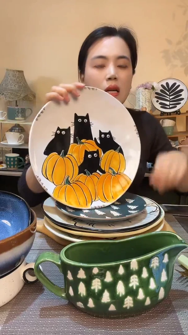 瓷片11英寸异形猫咪盘 微瑕介意勿拍