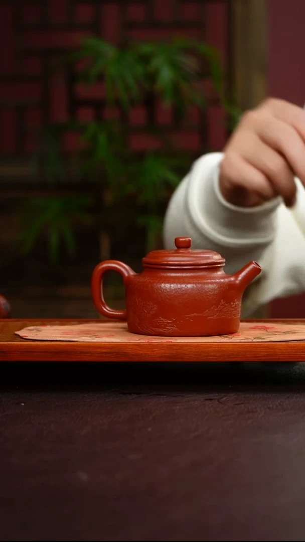 茶壶紫砂德钟 微刻 大红袍 一壶一杯一茶