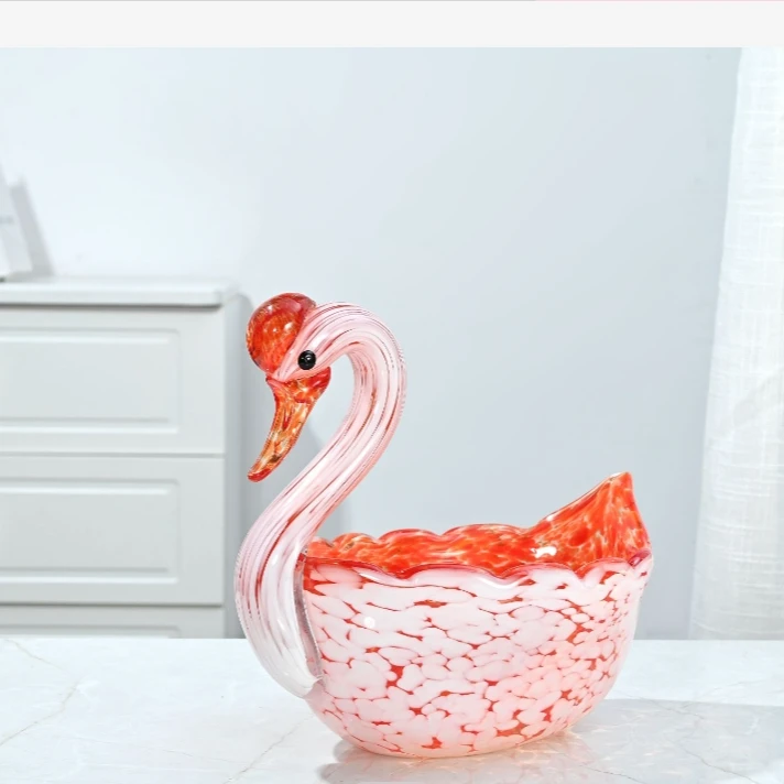 手工琉璃摆件【天鹅果斗】轻奢创意 高档摆设 简约 天鹅收纳花器