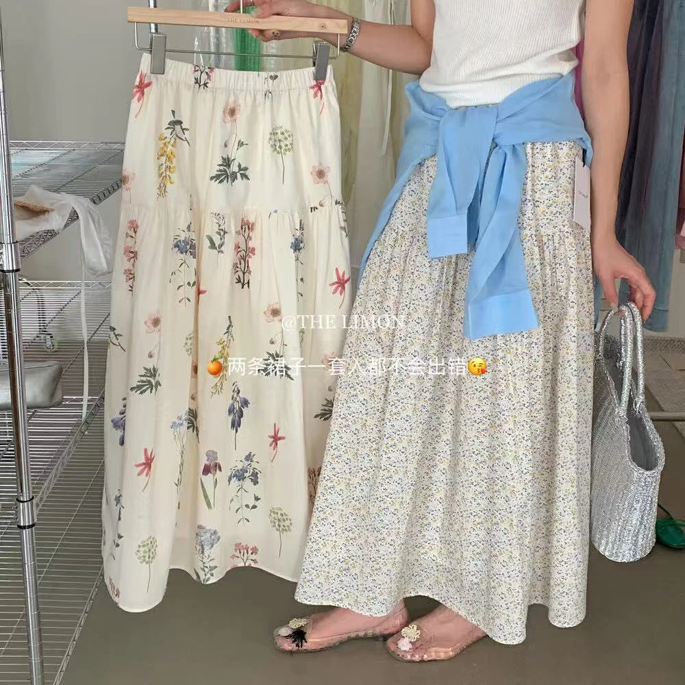 海岛风铃 韩系气质温柔松紧腰碎花显瘦半身裙百搭清新浪漫裙子