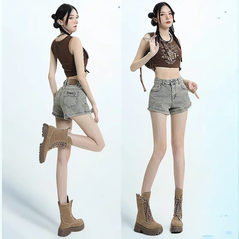 牛仔短裤女夏2025年新款辣妹时髦时尚显瘦弹力高街设计感裤子