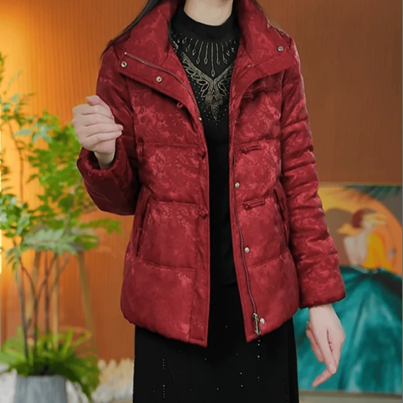 B922【棉服】2025冬季新款时尚棉羊毛妈妈装提花加厚保暖棉服外套