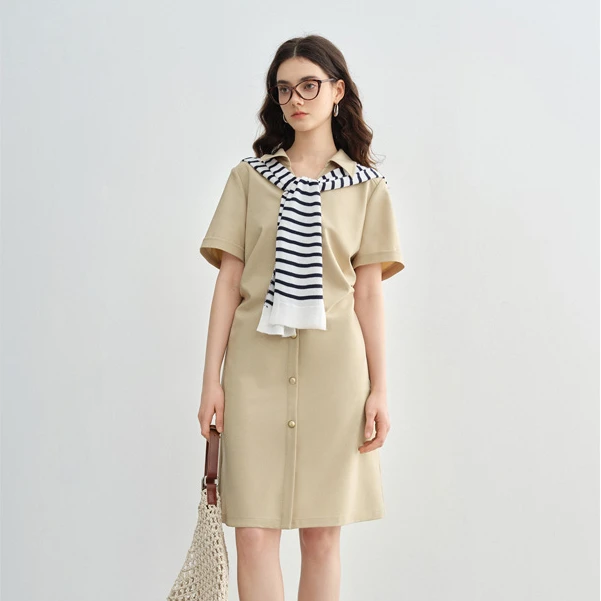 独束大码女装【双版型】金属单排扣衬衫裙通勤质感25DS82553/82552