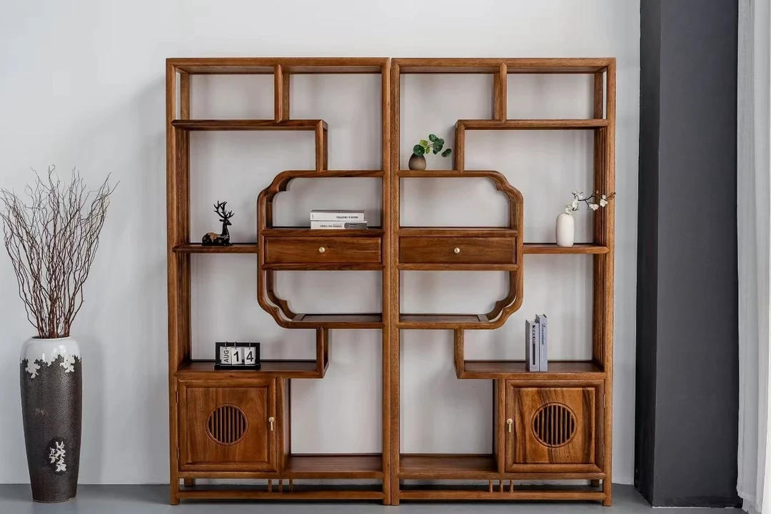 欣荣博古架实木新中式茶具置物架展示柜茶室摆件多宝阁办公室书架