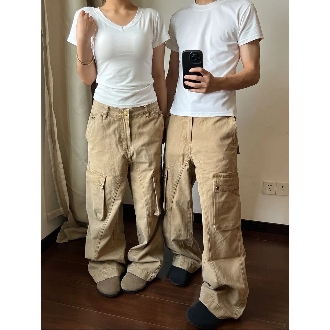 NOMIO美式复古水洗做旧工装裤百搭直筒宽松高腰显瘦休闲裤女