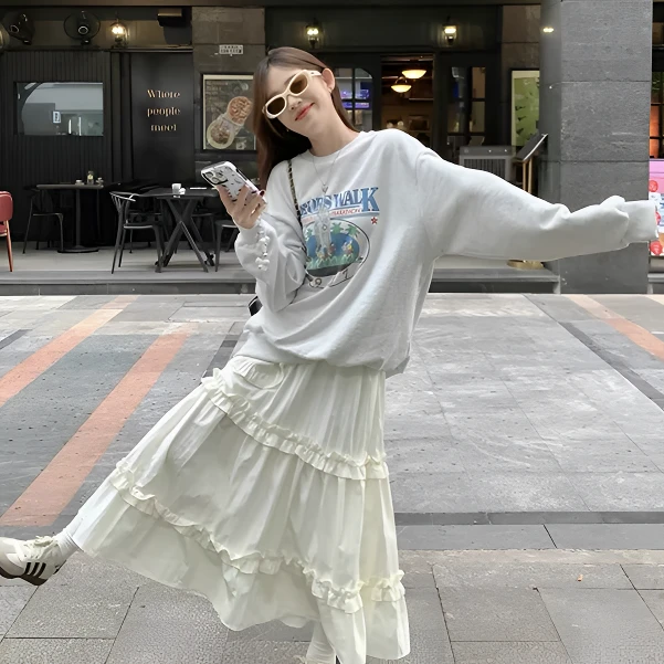 甜美蛋糕裙女春秋新款半身裙A字高腰显瘦半身裙女款爆款2025新款