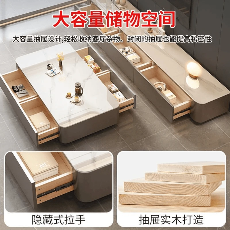 茶桌现代轻奢新款茶几20板岩电视柜组合套装落地24小户型客厅家用