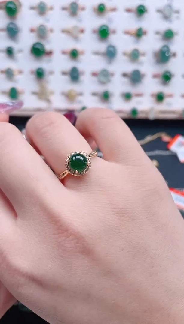 银S925镶嵌戒指翡翠天然翡翠