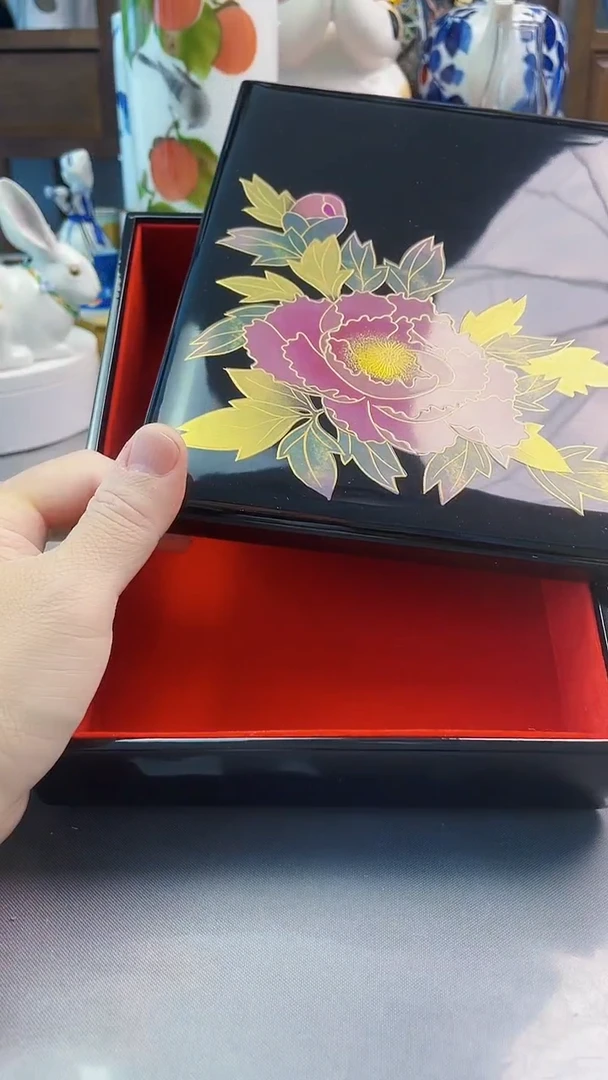 瓷片日产大漆实木盒