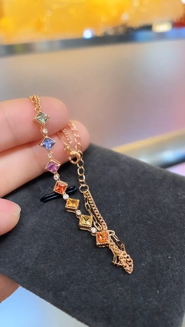 【闪购商品】蓝宝石手链18K金镶嵌彩宝手链