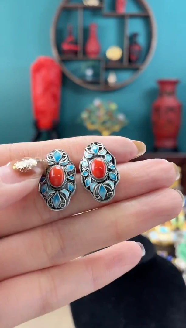 非遗手工花丝镶嵌耳钉