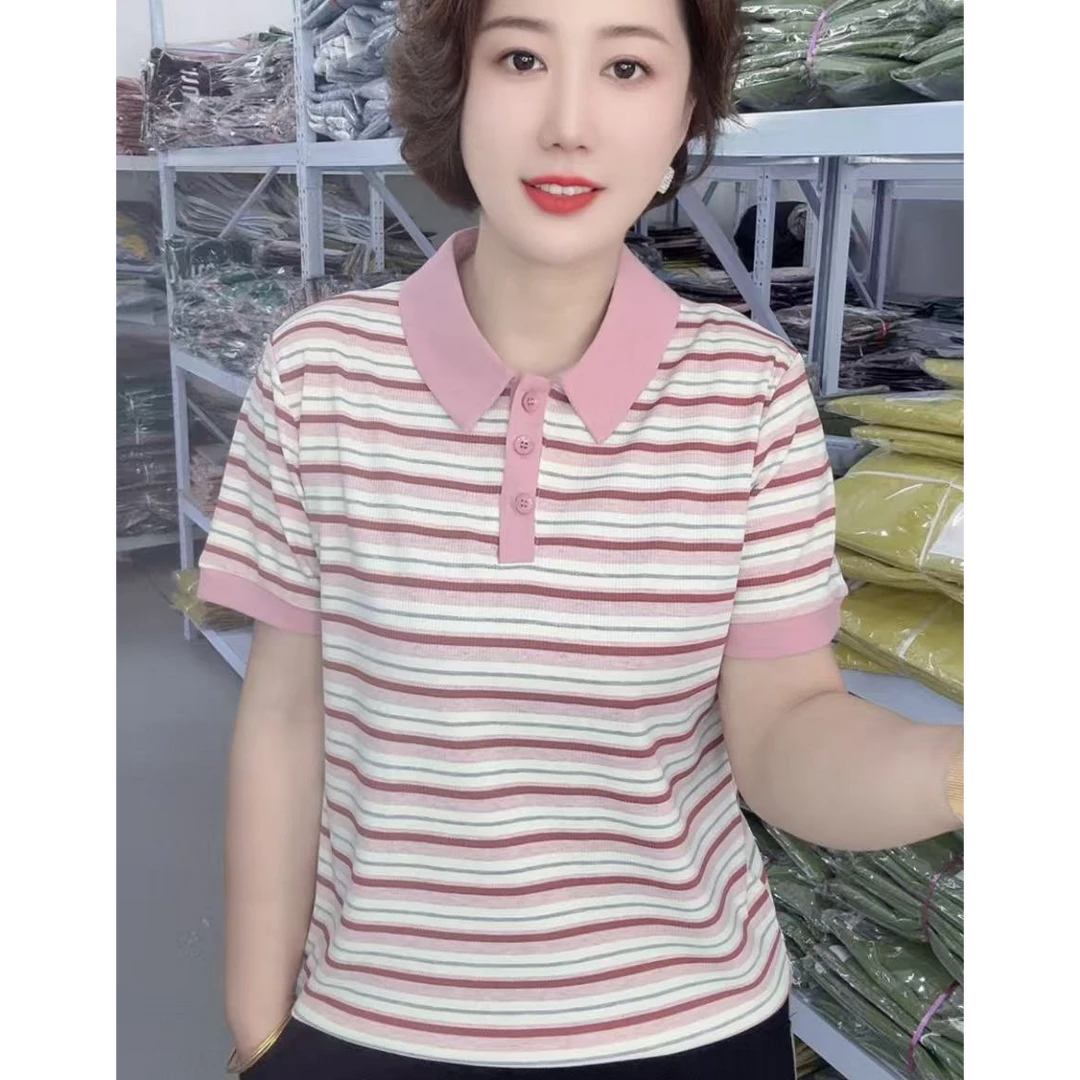 2025夏季新款女士时尚简约百搭翻领上衣宽松显瘦polo领短袖T恤