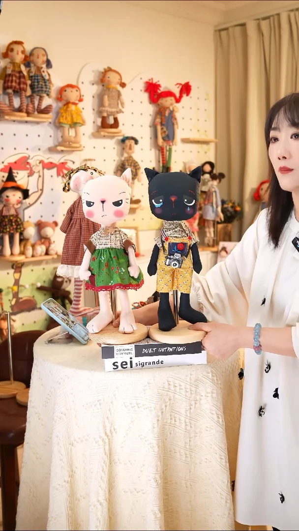 棉听*小猫一对，带支架，礼袋打包