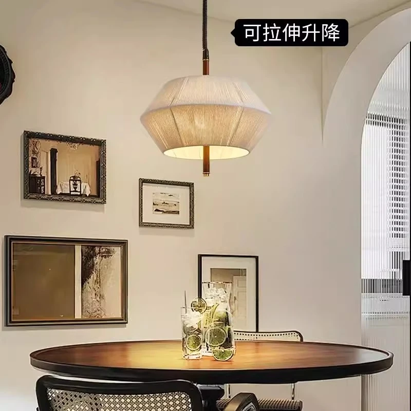 编织布艺吊灯高级感中古风格灯具宋代禅意茶室餐厅书房民宿卧室灯