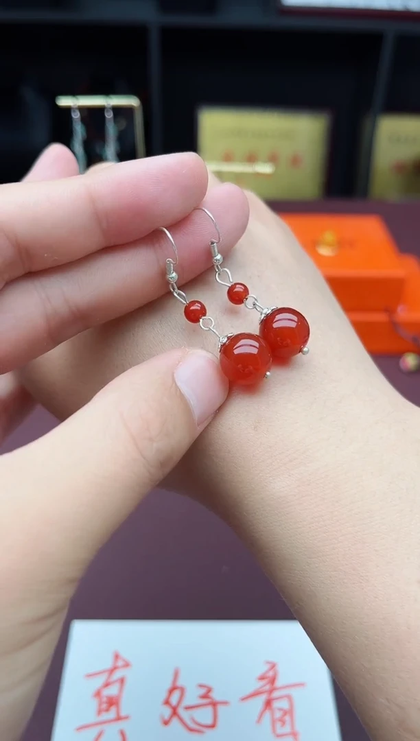 玛瑙/玉髓耳饰银S925镶嵌409000