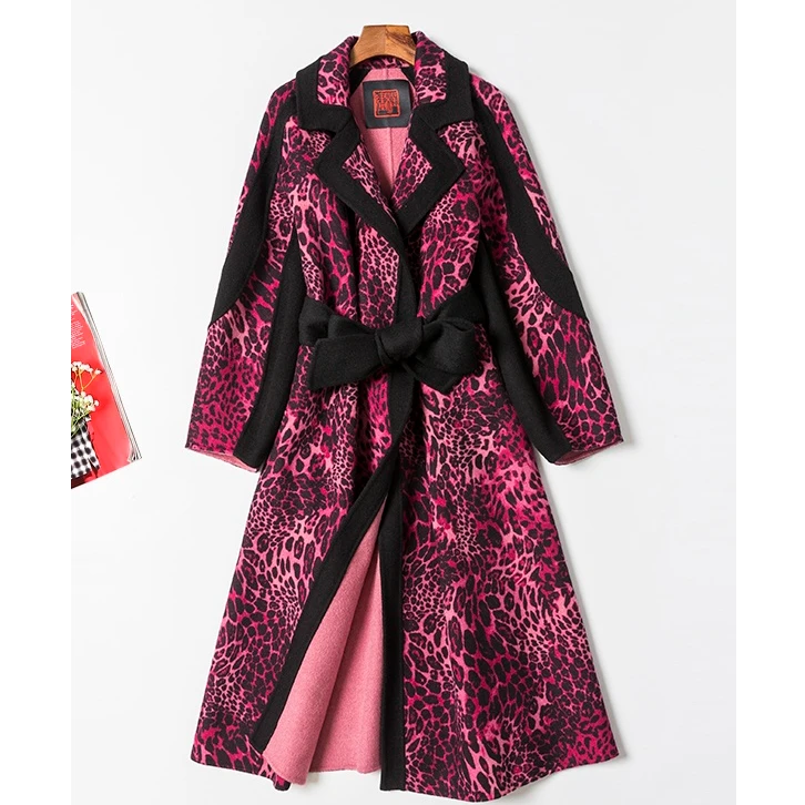【PUHUA-朴婳】2025秋冬新品国风豹纹印花女装双面呢羊毛大衣 009
