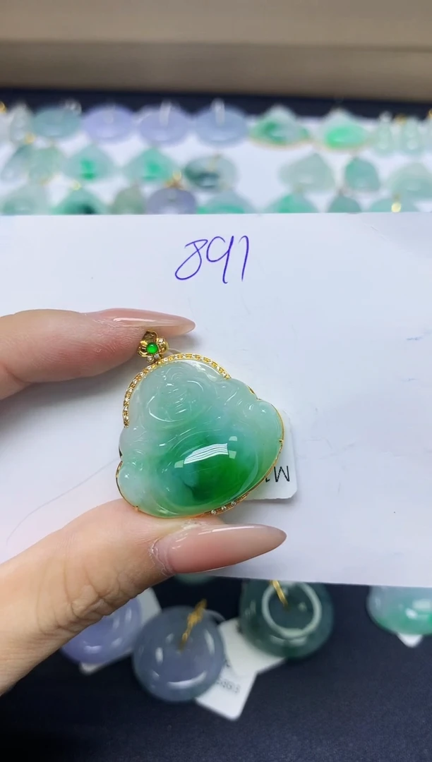 颈饰18K金镶嵌翡翠天然缅甸A货翡翠百元以上9元证书费自理