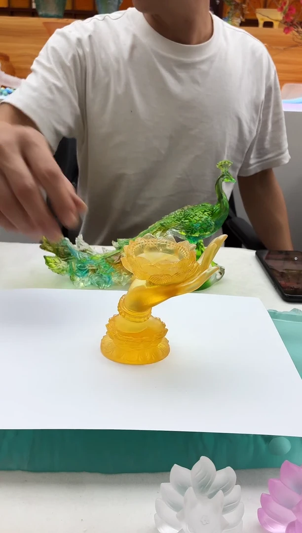 手工艺品琉璃琥珀色佛手烛台12公分