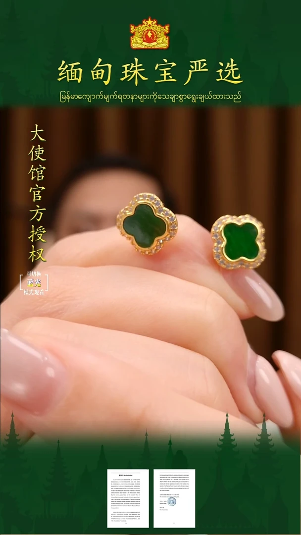 银S925镶嵌翡翠耳饰 缅甸珠宝严选