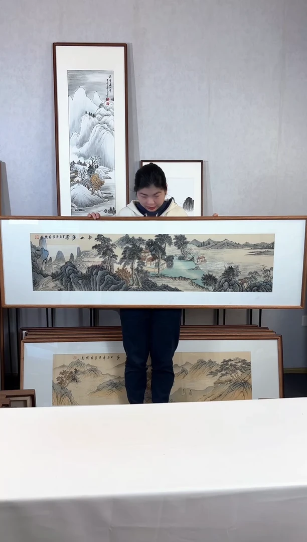 【闪购商品】国画手绘*松山胜景*52*172cm实木框