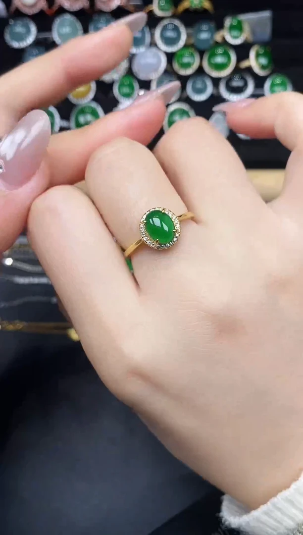银S925镶嵌戒指翡翠37835