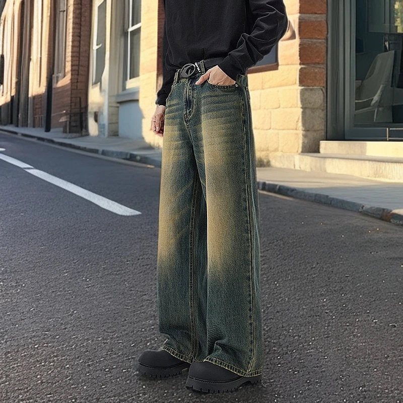 XMIAN水洗显瘦直筒裤夏季复古牛仔裤阔腿裤长裤英伦风韩版高腰宽