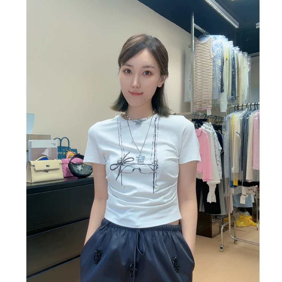 muhou25/钉珠印花重工夏天穿的短袖T恤