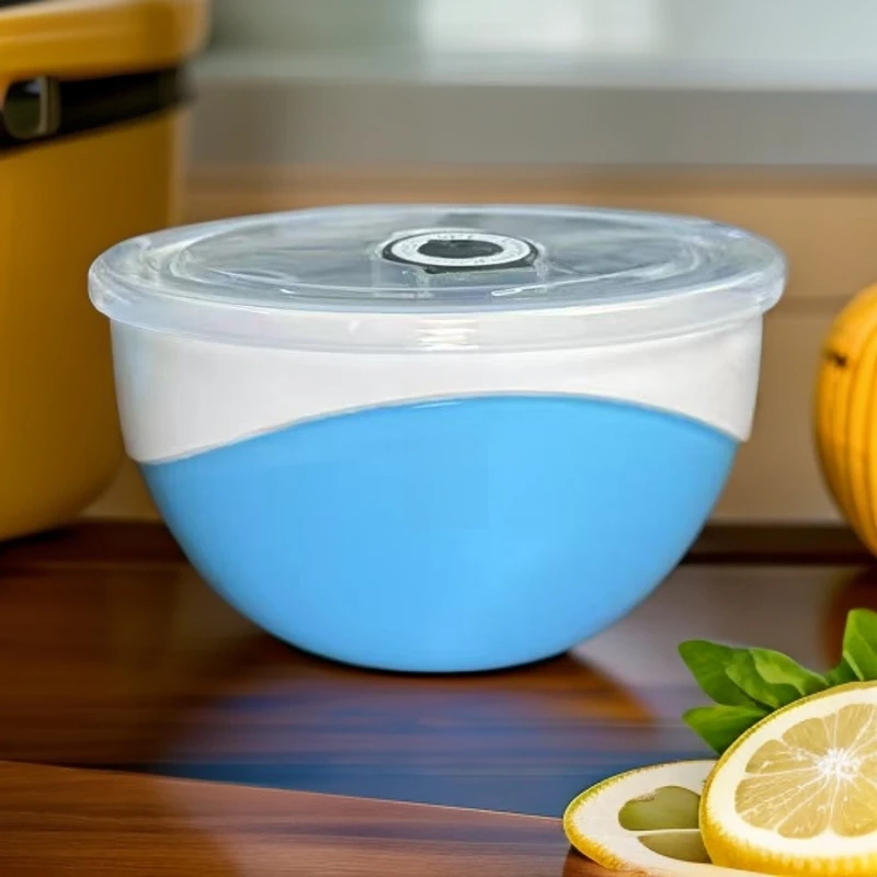【多米家】13.5*8CM 天蓝色反边保鲜碗 白绿双拼色 小清新 简约风